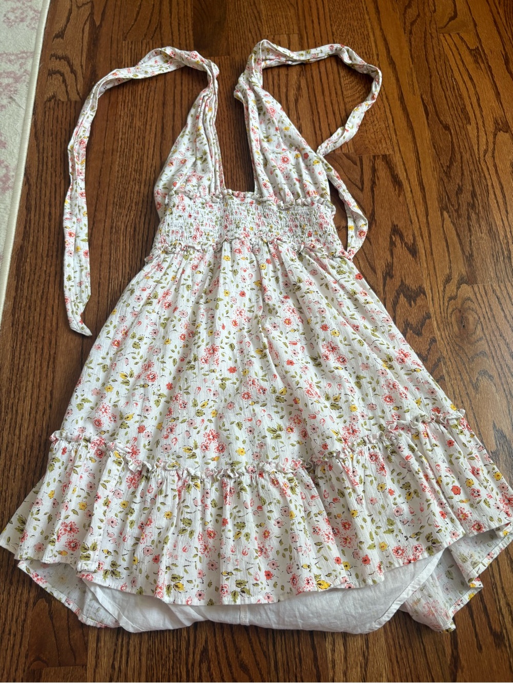 aerie White Floral Mini Dress with Pink and Green Accents